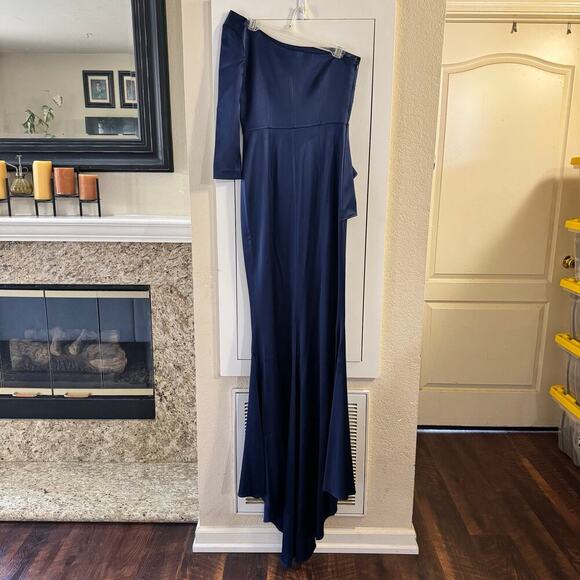 Safiyaa One Shoulder Blue Satin Gown Dress Size 4 Formal Gala Glam Elegant - Picture 6 of 10